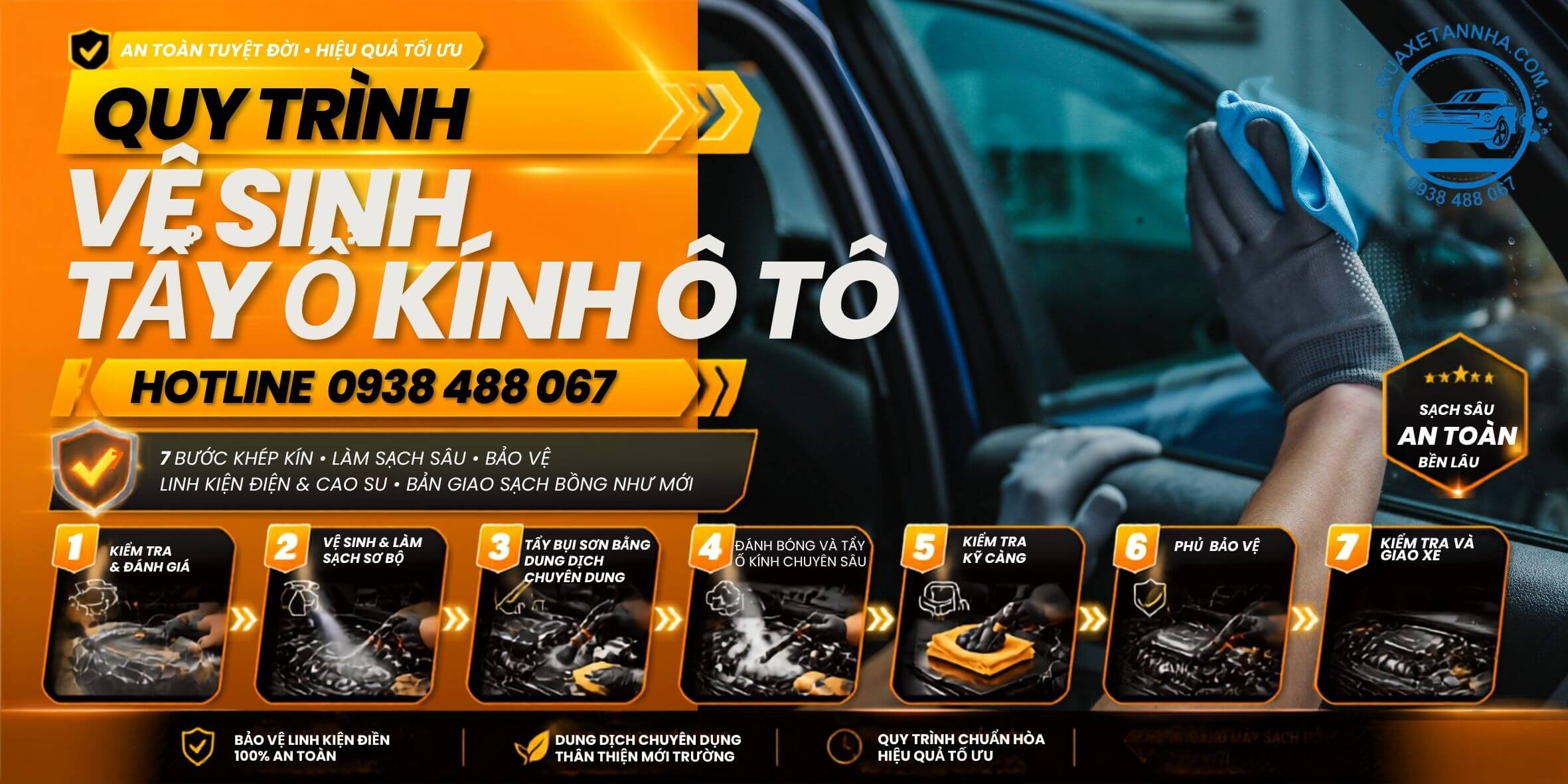 quy trình tẩy ố kính ô tô